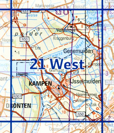 21  West 9789035002180  Topografische Dienst / Kadaster Ned. 1:50.000  Wandelkaarten Kop van Overijssel, Vecht & Salland