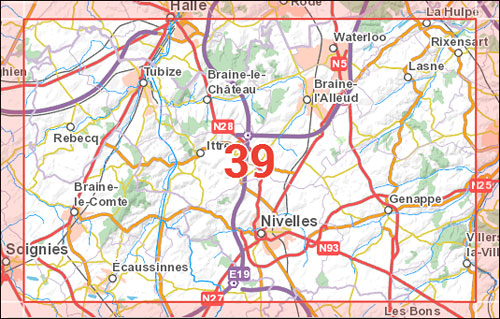 NGI-39  Nivelles (topografische kaart 1:50.000) 9789462350427  Nationaal Geografisch Instituut NGI Wallonië 1:50.000  Wandelkaarten Wallonië (Ardennen)