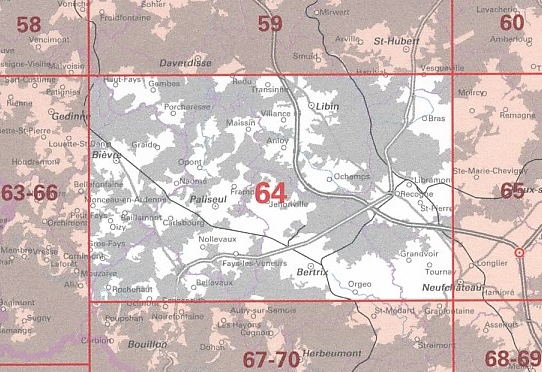 NGI-64  Bertrix (topografische kaart 1:50.000) 9789462351110  NGI Belgie 1:50.000  Wandelkaarten Wallonië (Ardennen)