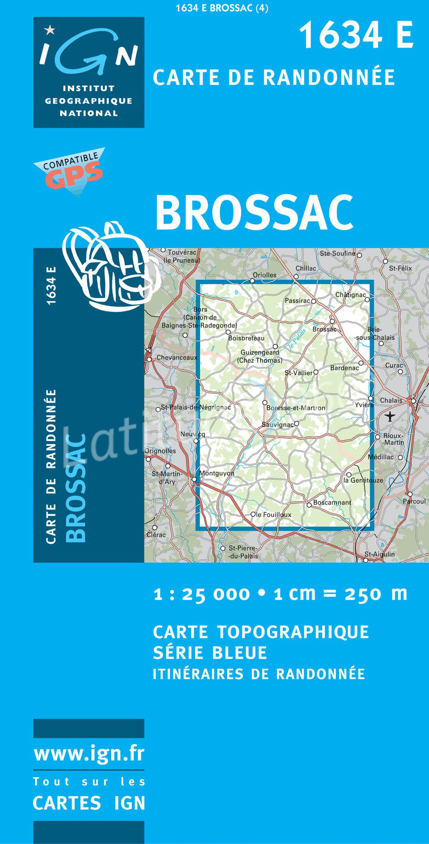 1634E Brossac 3282111634245  IGN Serie Bleue  Wandelkaarten Vendée, Charente