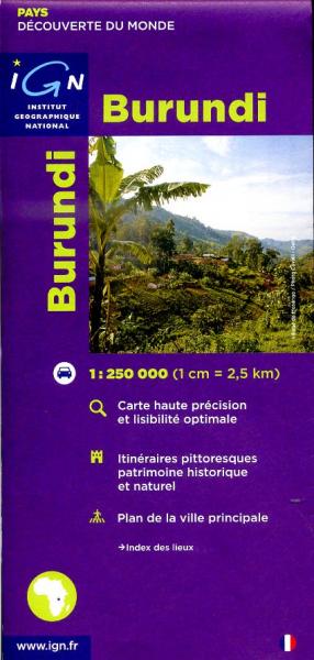 Burundi 1:250.000 3282118501311  IGN   Landkaarten en wegenkaarten Uganda, Rwanda, Burundi, Ruwenzorigebergte