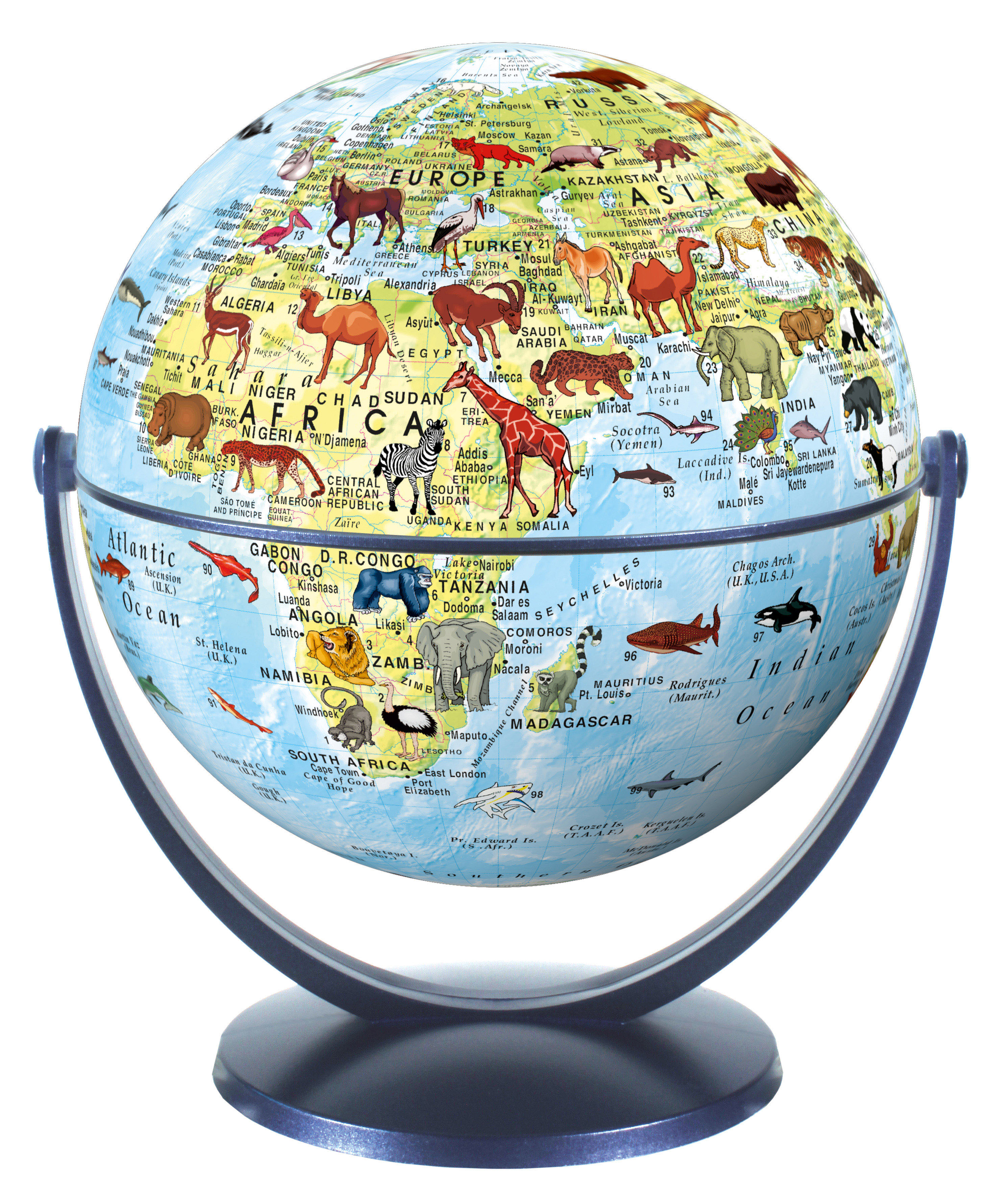 Draai & Kantelglobe 15 cm kinderglobe et dierenafbeeldingen 4028465940156  Stellanova Globes / Wereldbollen  Globes, Kinderboeken Wereld als geheel