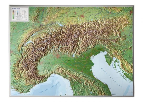 Alpen, 3-dimensionale reliefkaart 1:1.200.000 - zonder lijst 4280000002167  Georelief   Wandkaarten Zwitserland en Oostenrijk (en Alpen als geheel)