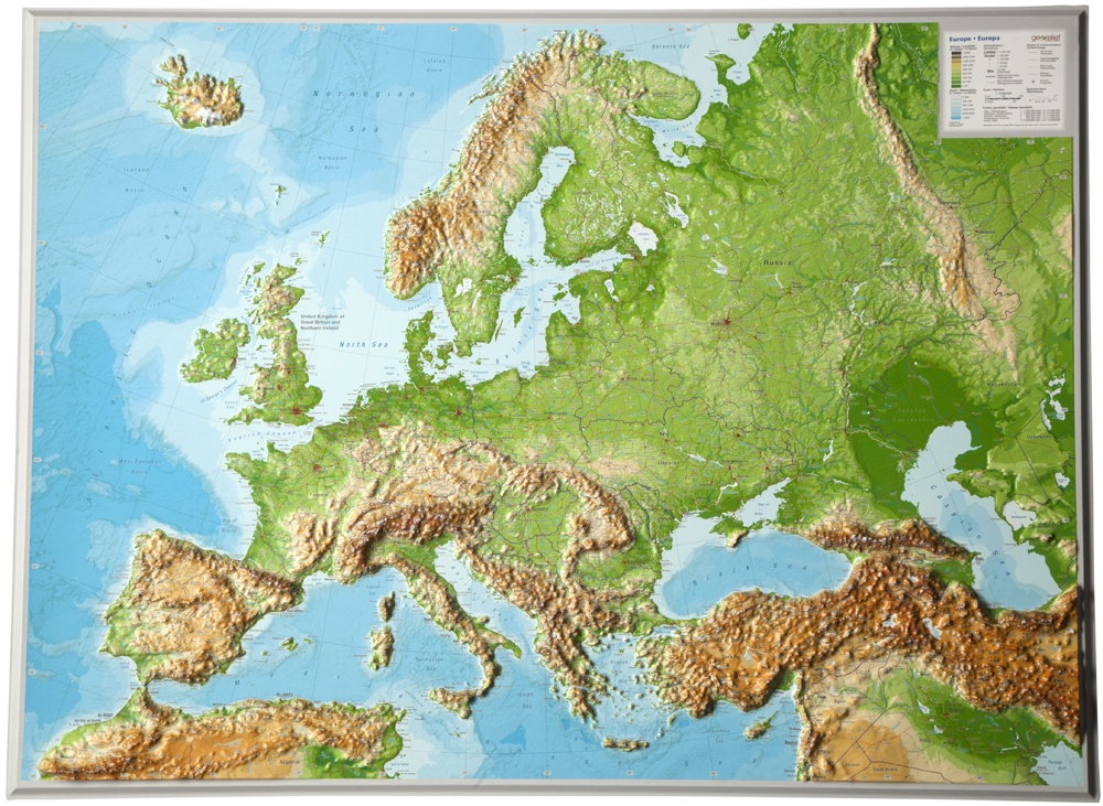 Reliëfkaart Europa 1:8.000.000 (€125,-) 4280000664396  Georelief   Wandkaarten Europa