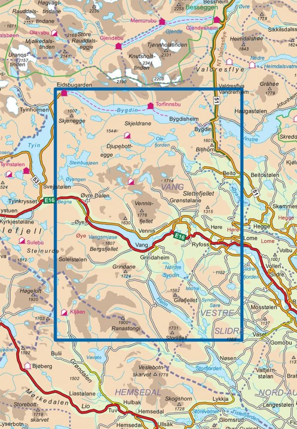 DNT-2579  Vang i Valdres | topografische wandelkaart 1:50.000 7046660025796  Nordeca Turkart Norge 1:50.000  Wandelkaarten Midden-Noorwegen