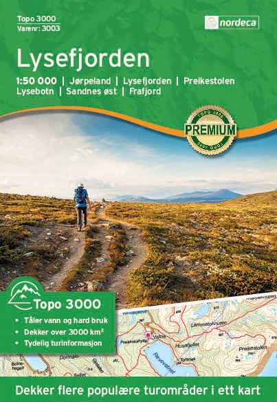 NO-3003 Lysefjorden | topografische wandelkaart 1:50.000 7046660030035  Nordeca Topo 3000  Wandelkaarten Zuid-Noorwegen