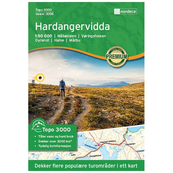 NO-3006  Hardangervidda | topografische wandelkaart 1:50.000 7046660030066  Nordeca Topo 3000  Wandelkaarten Zuid-Noorwegen