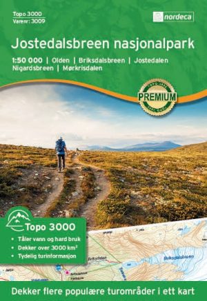 NO-3009  Jostedalsbreen Nasjonalpark | topografische wandelkaart 1:50.000 7046660030097  Nordeca Topo 3000  Wandelkaarten Midden-Noorwegen