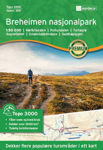 NO-3011 Breheimen Nasjonalpark | topografische wandelkaart 1:50.000 7046660030110  Nordeca Topo 3000  Wandelkaarten Midden-Noorwegen