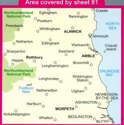 LR-081  Alnwick, Morpeth | topografische wandelkaart 9780319228722  Ordnance Survey Landranger Maps 1:50.000  Wandelkaarten Noordoost-Engeland