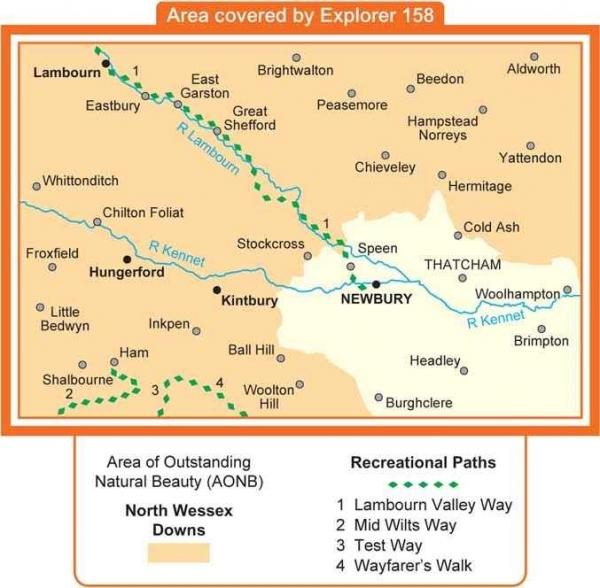 EXP-158 Newbury + Hungerford | wandelkaart 1:25.000 9780319236123  Ordnance Survey Explorer Maps 1:25t.  Wandelkaarten Birmingham, Cotswolds, Oxford