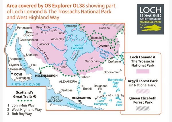 EXP-038  Loch Lomond South | wandelkaart 1:25.000 9780319242773  Ordnance Survey Explorer Maps 1:25t.  Wandelkaarten de Schotse Hooglanden (ten noorden van Glasgow / Edinburgh)