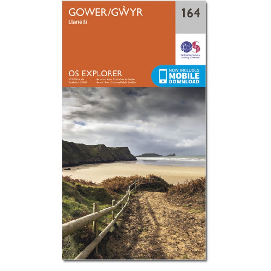 EXP-164  Gower | wandelkaart 1:25.000 9780319243572  Ordnance Survey Explorer Maps 1:25t.  Wandelkaarten Zuid-Wales, Pembrokeshire, Brecon Beacons