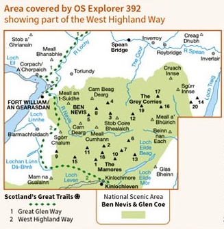 EXP-392  Ben Nevis, Spean Bridge | wandelkaart 1:25.000 9780319246351  Ordnance Survey Explorer Maps 1:25t.  Wandelkaarten de Schotse Hooglanden (ten noorden van Glasgow / Edinburgh)