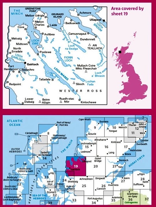 LR-019  Gariloch + Ullapool Area, Loch Maree | topografische wandelkaart 9780319261170  Ordnance Survey Landranger Maps 1:50.000  Wandelkaarten de Schotse Hooglanden (ten noorden van Glasgow / Edinburgh)