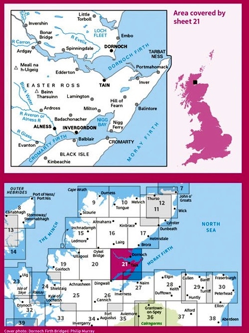 LR-021  Dornoch, Alness, Invergordon + Tain | topografische wandelkaart 9780319261194  Ordnance Survey Landranger Maps 1:50.000  Wandelkaarten de Schotse Hooglanden (ten noorden van Glasgow / Edinburgh)