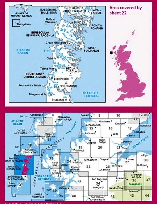 LR-022  Benbecula + South Uist | topografische wandelkaart 9780319261200  Ordnance Survey Landranger Maps 1:50.000  Wandelkaarten Skye & the Western Isles