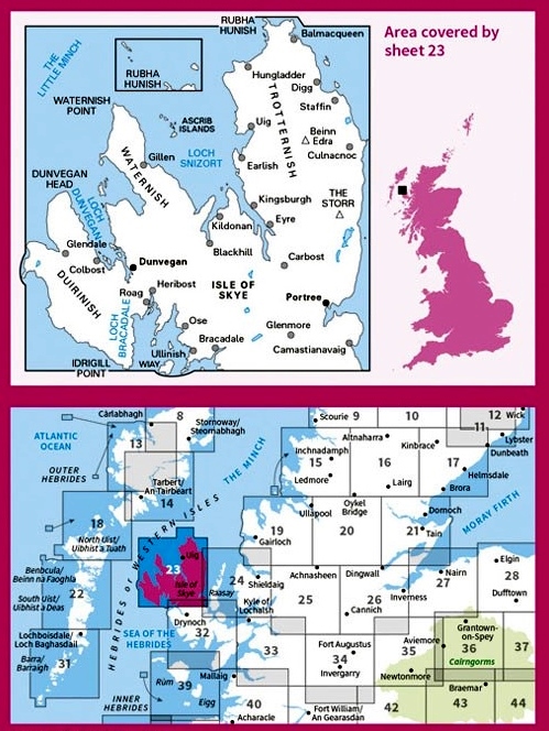 LR-023  North Skye, Dunvegan, Portree | topografische wandelkaart 9780319261217  Ordnance Survey Landranger Maps 1:50.000  Wandelkaarten Skye & the Western Isles