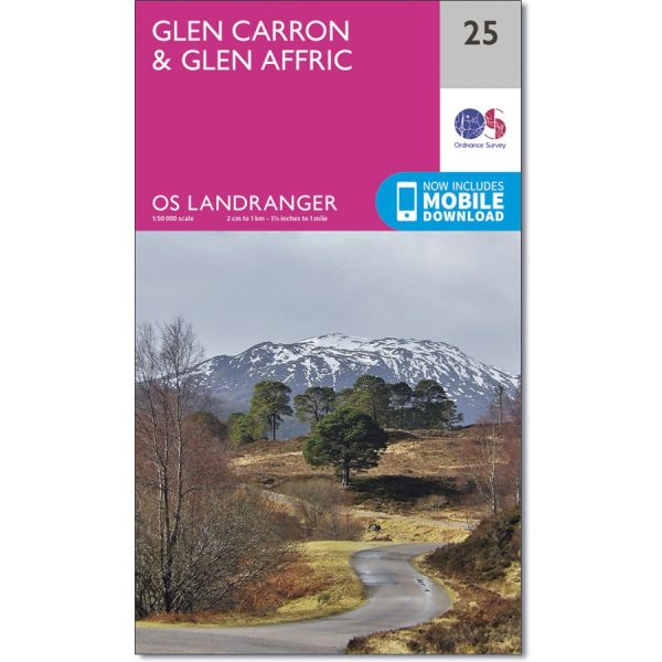 LR-025  Glen Carron + Glen Affric | topografische wandelkaart 9780319261231  Ordnance Survey Landranger Maps 1:50.000  Wandelkaarten de Schotse Hooglanden (ten noorden van Glasgow / Edinburgh)