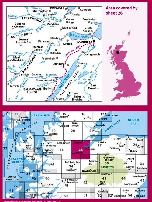LR-026  Inverness + Strathglass | topografische wandelkaart 9780319261248  Ordnance Survey Landranger Maps 1:50.000  Wandelkaarten de Schotse Hooglanden (ten noorden van Glasgow / Edinburgh)