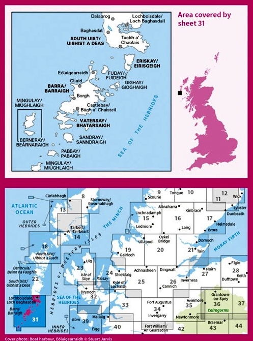 LR-031  Barra + South Uist, Vatersay + Eriskay | topografische wandelkaart 9780319261293  Ordnance Survey Landranger Maps 1:50.000  Wandelkaarten Skye & the Western Isles