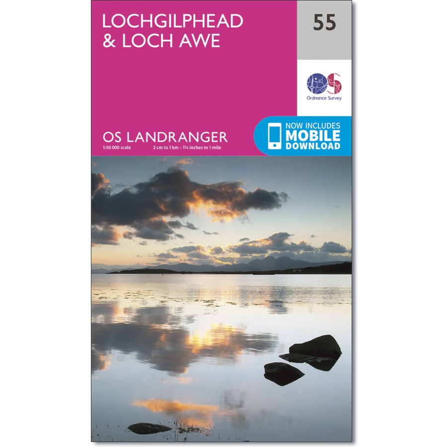 LR-055  Lochgilphead, Loch Awe | topografische wandelkaart 9780319261538  Ordnance Survey Landranger Maps 1:50.000  Wandelkaarten de Schotse Hooglanden (ten noorden van Glasgow / Edinburgh)