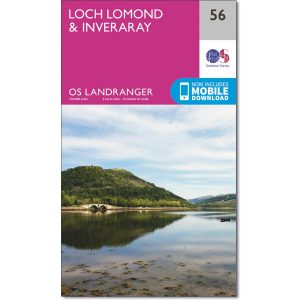LR-056  Loch Lomond, Inveraray | topografische wandelkaart 9780319261545  Ordnance Survey Landranger Maps 1:50.000  Wandelkaarten de Schotse Hooglanden (ten noorden van Glasgow / Edinburgh)