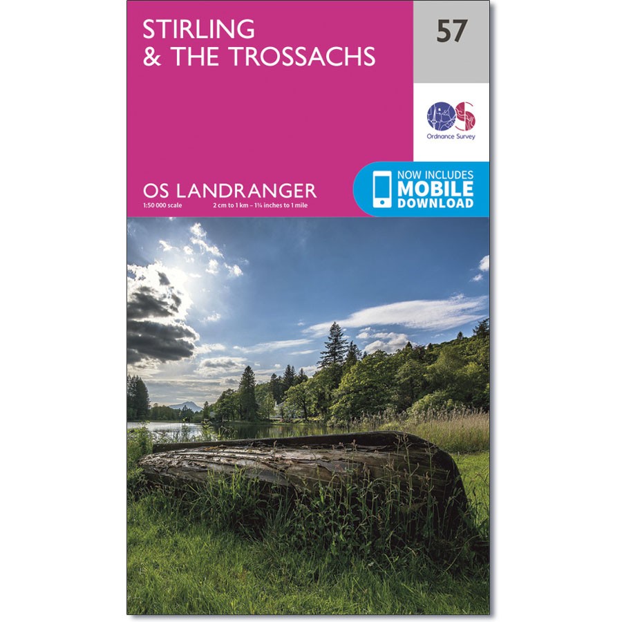 LR-057  Stirling + the Trossachs | topografische wandelkaart 9780319261552  Ordnance Survey Landranger Maps 1:50.000  Wandelkaarten de Schotse Hooglanden (ten noorden van Glasgow / Edinburgh)