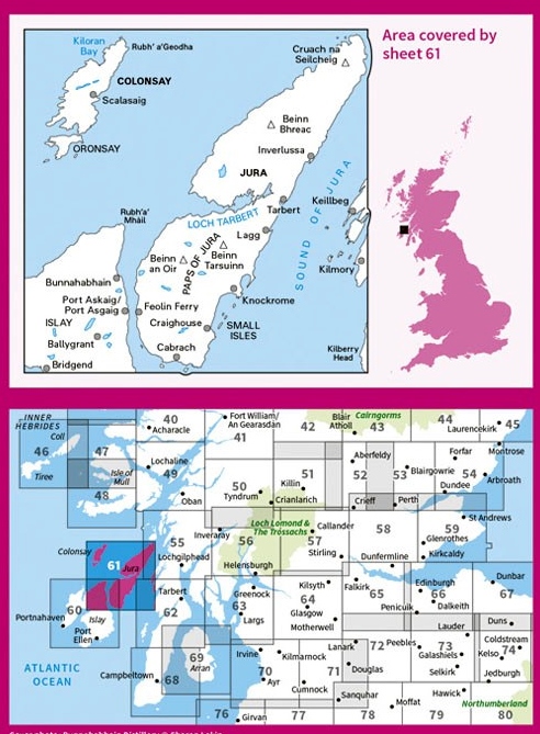 LR-061  Jura + Colonsay | topografische wandelkaart 9780319261590  Ordnance Survey Landranger Maps 1:50.000  Wandelkaarten Skye & the Western Isles