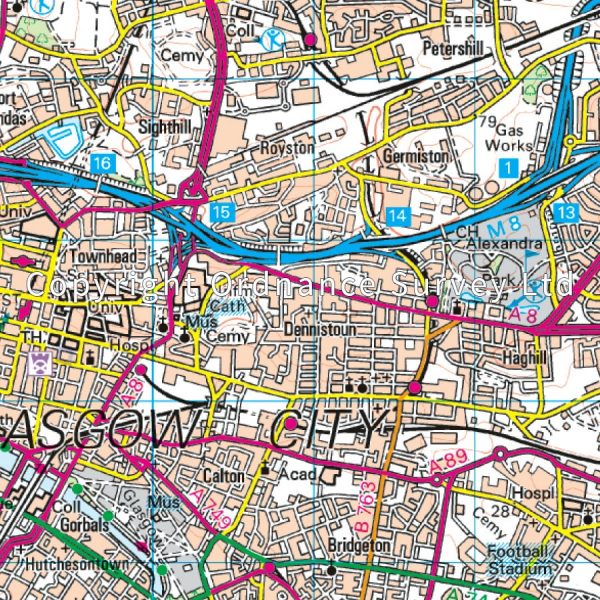 LR-064  Glasgow, Motherwell + Airdrie | topografische wandelkaart 9780319261620  Ordnance Survey Landranger Maps 1:50.000  Wandelkaarten Glasgow