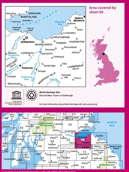 LR-066  Edinburgh, Penicuik + North Berwick | topografische wandelkaart 9780319261644  Ordnance Survey Landranger Maps 1:50.000  Wandelkaarten Edinburgh
