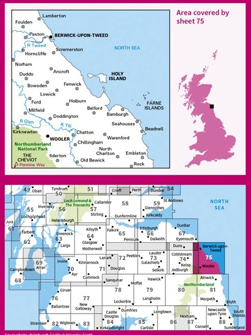 LR-075  Berwick upon Tweed | topografische wandelkaart 9780319261736  Ordnance Survey Landranger Maps 1:50.000  Wandelkaarten Noordoost-Engeland