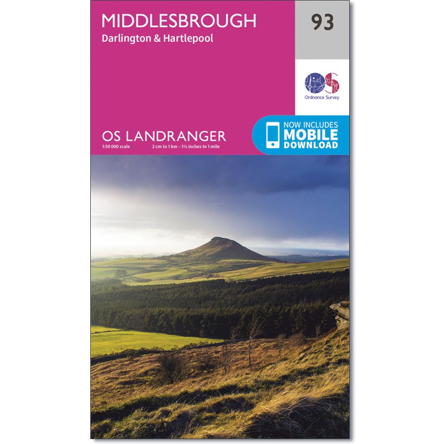 LR-093  Middlesbrough + Darlington, Hartlepool | topografische wandelkaart 9780319261910  Ordnance Survey Landranger Maps 1:50.000  Wandelkaarten Noordoost-Engeland