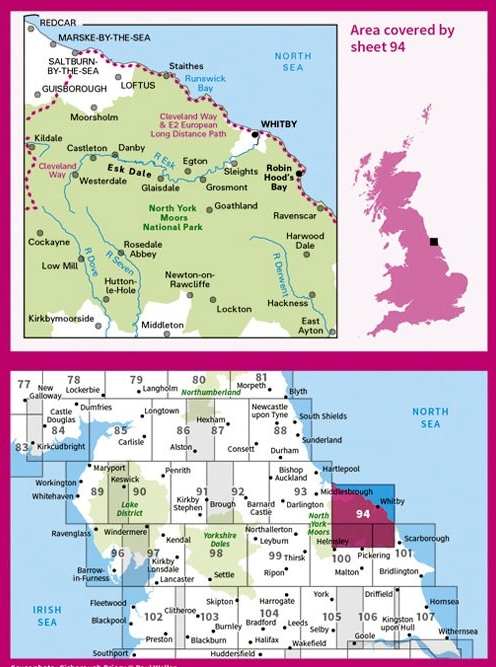 LR-094  Whitby, Esk Dale, Robin Hood's Bay | topografische wandelkaart 9780319261927  Ordnance Survey Landranger Maps 1:50.000  Wandelkaarten Noordoost-Engeland
