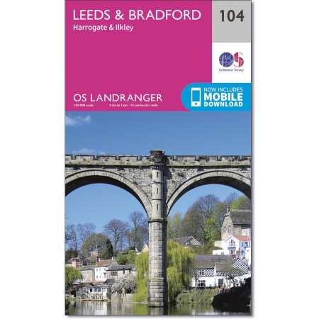 LR-104  Leeds, Bradford + Harrogate | topografische wandelkaart 9780319262023  Ordnance Survey Landranger Maps 1:50.000  Wandelkaarten Noordoost-Engeland