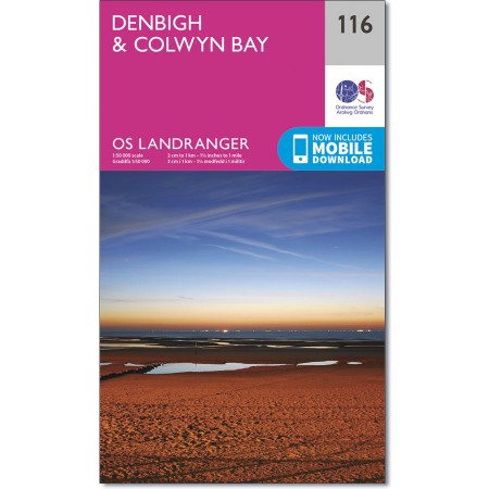 LR-116  Denbigh + Colwyn Bay | topografische wandelkaart 9780319262146  Ordnance Survey Landranger Maps 1:50.000  Wandelkaarten Noord-Wales, Anglesey, Snowdonia