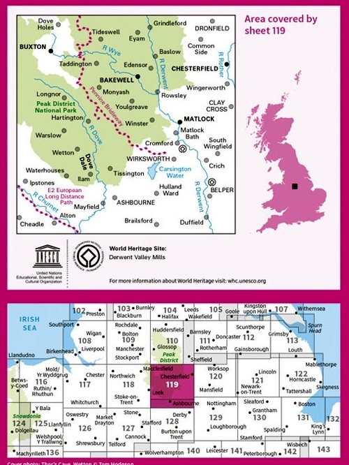 LR-119 Buxton + Matlock | topografische wandelkaart 9780319262177  Ordnance Survey Landranger Maps 1:50.000  Wandelkaarten Midlands, Cotswolds
