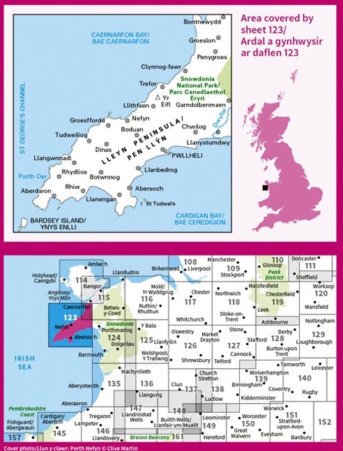 LR-123  Lleyn Peninsula | topografische wandelkaart 9780319262214  Ordnance Survey Landranger Maps 1:50.000  Wandelkaarten Noord-Wales, Anglesey, Snowdonia