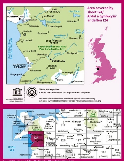 LR-124  Dolgellau | topografische wandelkaart 9780319262221  Ordnance Survey Landranger Maps 1:50.000  Wandelkaarten Noord-Wales, Anglesey, Snowdonia