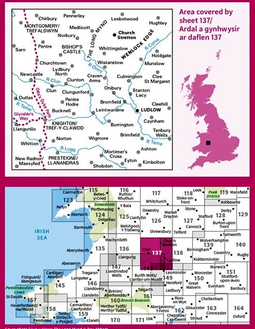 LR-137  Ludlow, Wenlock Edge | topografische wandelkaart 9780319262351  Ordnance Survey Landranger Maps 1:50.000  Wandelkaarten Noord-Wales, Anglesey, Snowdonia