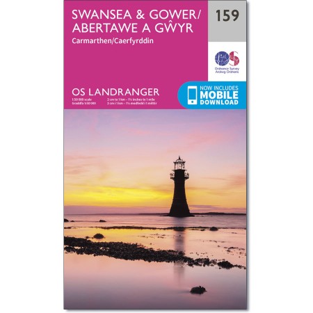 LR-159  Swansea, Gower | topografische wandelkaart 9780319262573  Ordnance Survey Landranger Maps 1:50.000  Wandelkaarten Zuid-Wales, Pembrokeshire, Brecon Beacons