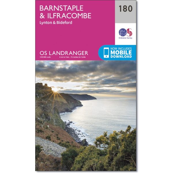 LR-180  Barnstaple + Ilfracombe | topografische wandelkaart 9780319262788  Ordnance Survey Landranger Maps 1:50.000  Wandelkaarten West Country