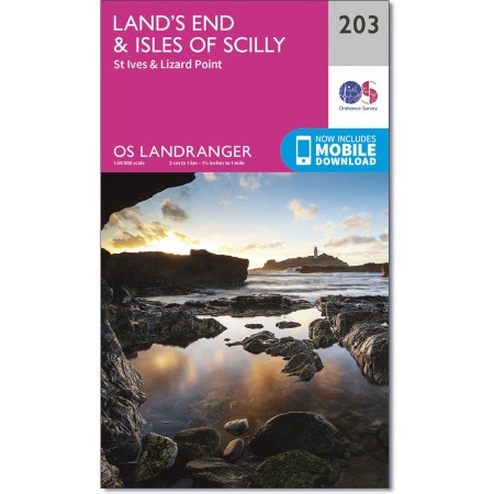 LR-203  Land's End, Isles of Scilly | topografische wandelkaart 9780319263013  Ordnance Survey Landranger Maps 1:50.000  Wandelkaarten West Country