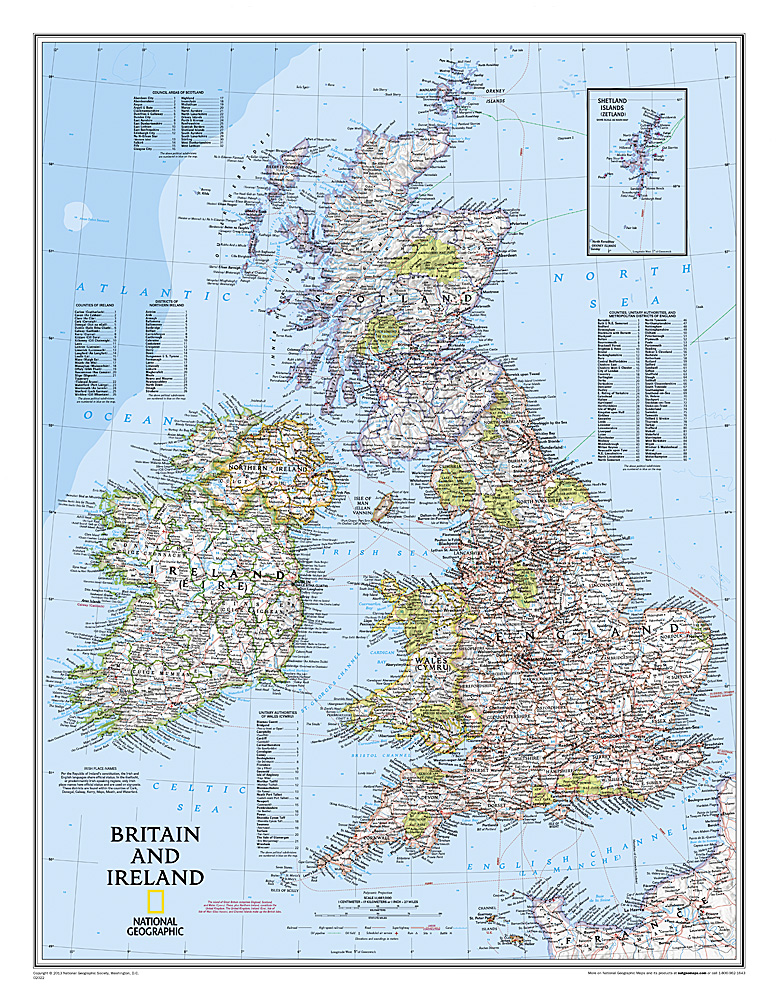 Britain + Ireland -  flat map in tube 9780792249559  National Geographic NG planokaarten  Wandkaarten Britse Eilanden