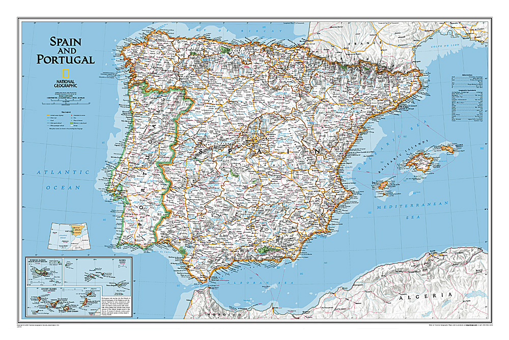 Spanje en Portugal  1:1.800.000, plano 9780792249870  National Geographic NG planokaarten  Wandkaarten Spanje