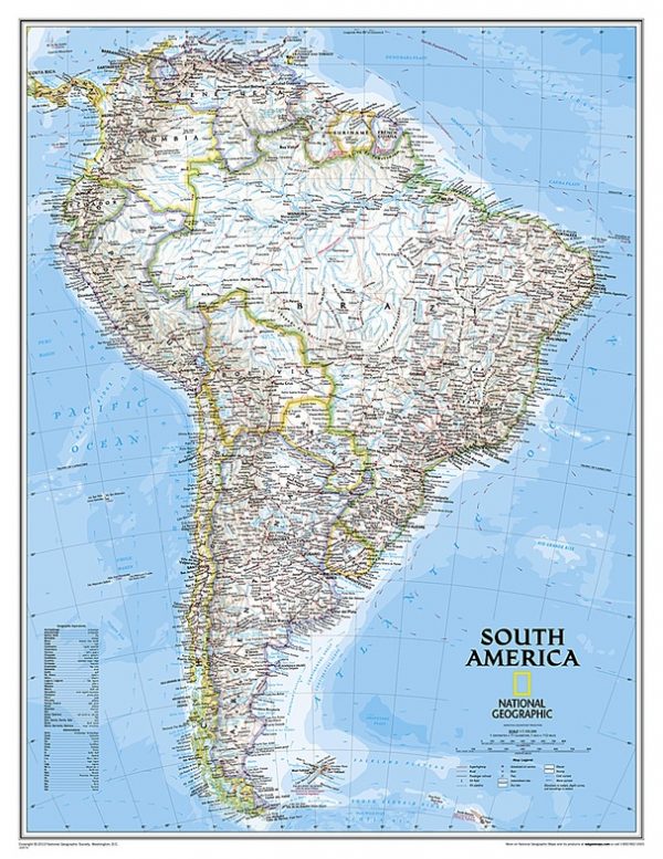 Zuid-Amerika 1:11.000.000 - wandkaart 9780792281078  National Geographic NG planokaarten  Wandkaarten Zuid-Amerika (en Antarctica)
