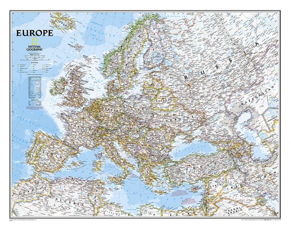 [06]  Europe, plano/papier  1:8.400.000 9780792281115  National Geographic NG planokaarten  Wandkaarten Europa