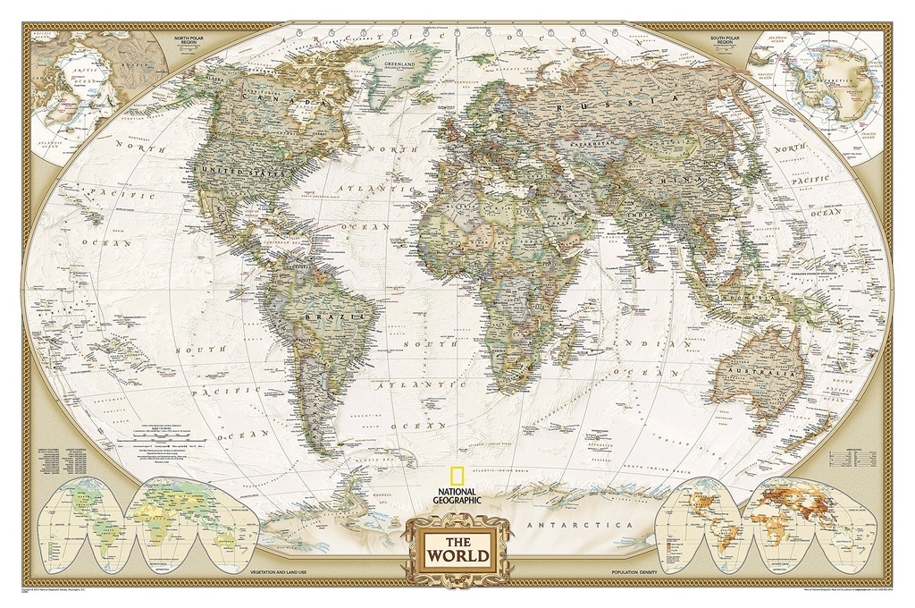 [19b] World Political Antique 1:20,97m. / PAPIER!! 9780792293170  National Geographic Soc. NG planokaarten  Wandkaarten Wereld als geheel