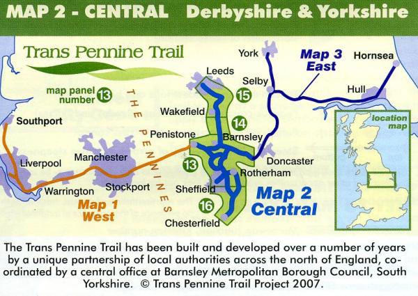 Map 2: Central  Derbyshire and Yorkshire * 9780953227785  Trans Pennine Trail Project   Wandelkaarten Midlands, Cotswolds, Noordoost-Engeland