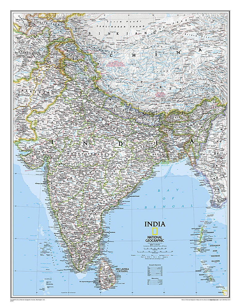 India 1:5.500.000 (planokaart) 9781597750660  National Geographic NG planokaarten  Wandkaarten India